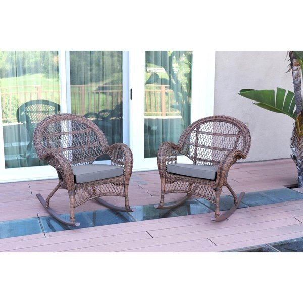 W00210-R-2-FS033 Santa Maria Honey Wicker Rocker Chair with Steel Blue Cushion, Jeco, Mfr#: W00210-R_2-FS033